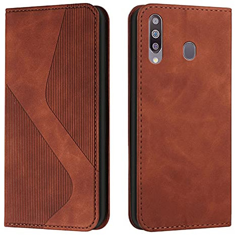 Mo-Somnus Kompatibel Mit Samsung Galaxy A20S Hülle, Magnet PU Leder Tasche Flip Handyhülle, Klappbar Kartenfächer Brieftasche Klapphülle (Braun)