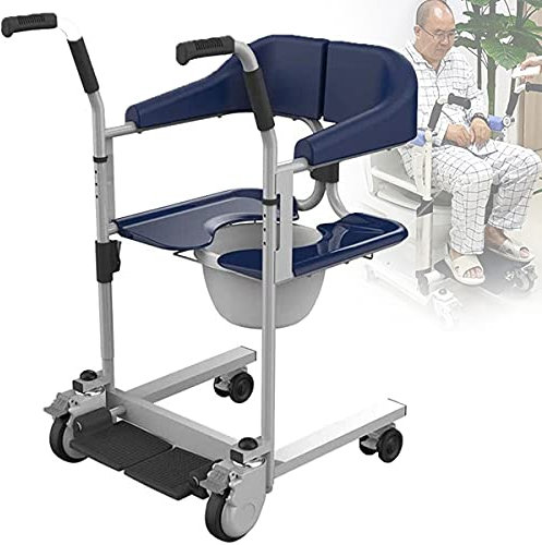 ZLNY Badezimmer-Rollstühle, Patienten-Transfer-Stuhl, Toiletten-Badestuhl Für Behinderte Ältere Menschen, Multifunktionaler Ganzkörper-Patienten-Transfer-Lifter Für Ältere Menschen,Blau,Excellent2