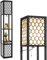 GiantexUK Wooden Floor Lamp, 2 Layers Shelf Tall Standing Light with White Lampshade, Modern Display Storage Reading Lamp for Bedroom, Living Room, Office and Home Decoration