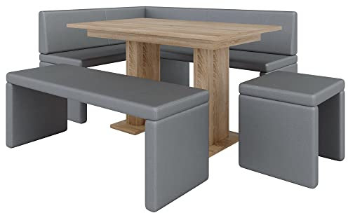 FURNISTAR Eckbank Akiko mit Tisch und Bänken - Eckbankgruppe für Ihrem Esszimmer, Küche modern, Sitzecke, Essecke. Perfekt für Küche, Büro und Rezeption. Solide Verarbeitung (Soft 29, 168x128 rechts)