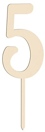 Cake Topper Zahlen Holz 0-9 Geburtstag Tortendeko Kuchenstecker Cupcake - Höhe ca. 20 cm inkl. Stecker, feinste Gravur, Zahl 5
