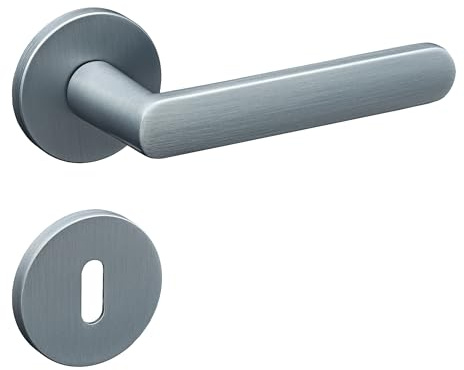 Gavroche Türgriffe Set BB Buntbart | Türklinken für Innentüren in Silber Matt Chrom | Drückergarnitur für Zimmertür mit runder Rosettengarnitur aus Zink | Türbeschlag in L-Form
