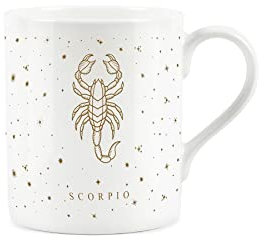 Purely Home Scorpio Gold Star Sign Mug - Small Fine Bone China White Mug Coffee/Tea Present Zodiac Gift