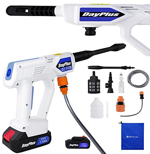 6-in-1 Pressure Washer Cordless Electric Jet Washer Gun Sprayer with Rechargeable Lithium-Ion Battery, Portable Power Washer Cleaning Tools for Car, 5cm Hoses, Detergent Bottle, Flow Rate 2.8-3L/min