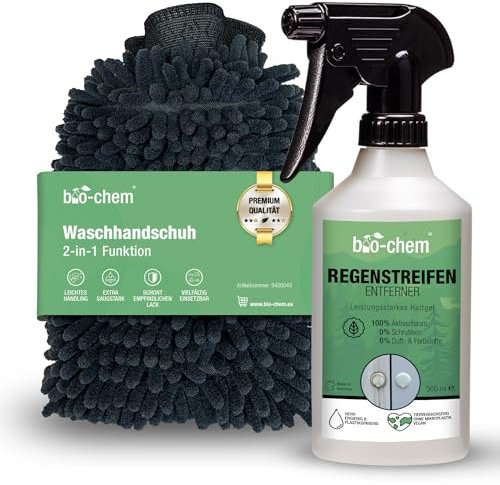 bio-chem Regenstreifen-Entferner für Wohnmobil, Caravan, Boot - 500 ml + Mikrofaser Waschhandschuh - Tiefenwirksames Haftgel - entfernt mühelos hartnäckige Verschmutzungen - Made in DE
