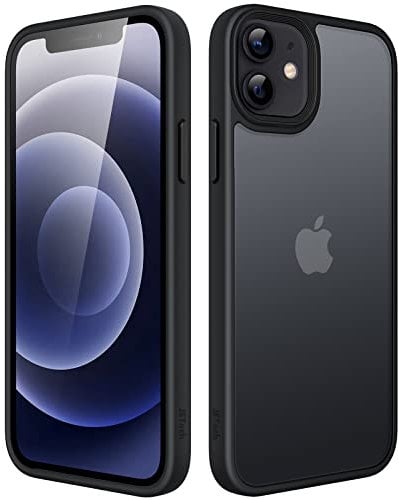 JETech Matt Hülle für iPhone 12/12 Pro 6,1 Zoll, Stoßfest Militärstandard FallSchutz Handyhülle, Mattierte Durchscheinende Rückseite Schutzhülle, Anti-Fingerabdruck (Schwarz)