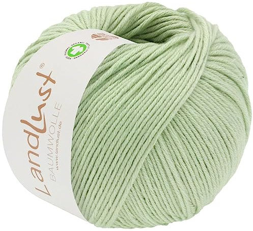 LANA GROSSA Landlust Baumwolle | Klassisches Bio-Baumwollgarn, Gots zertifiziert | Handstrickgarn aus 100% Baumwolle (Bio) | 50g Wolle zum Stricken & Häkeln | 115m Garn FB 10 Lindgrün