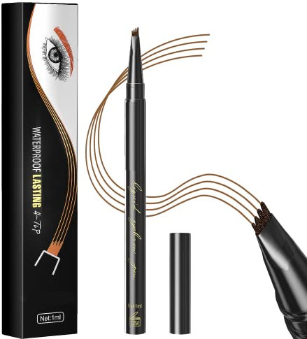 Augenbrauenstift HOUSN Flüssiger Make-up Eyebrow Pencil,Microblading Augenbrauenstift mit Vier Fork Spitzen,Wasserfester Augenbrauen-Stift,Lang Haltbar, Natürliche, Wischfest (02#Dunkelbraun)