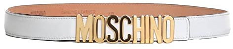 Moschino Gürtel Couture Medium weiß matt Logo gold tg 40, Weiß, 34
