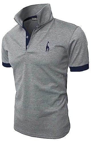 KUNJLELP Men's Regular-Fit Cotton Pique Polo Shirt Short Sleeve Golf Polos,Grey 01,M
