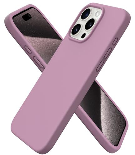 ORNARTO Cover per iPhone 15 Pro Max 6.7 Pollici, Custodia Compatibile con iPhone 15 Pro Max Case, Morbido Silicone Liquido Protezione, in Gomma Gel Morbida con Fodera in Microfibra-Malva Cover
