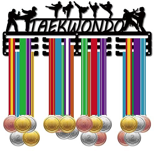CREATCABIN Taekwondo-Medaillenaufhänger,Medaillenhalter,Rack,Sport,Metall,Zum Aufhängen,Sportler-Auszeichnungen,Eisen,Wandhalterung Für Wettbewerb,Band,Umhängeband,Medaillengewinner,Schwarz,40x14.6cm