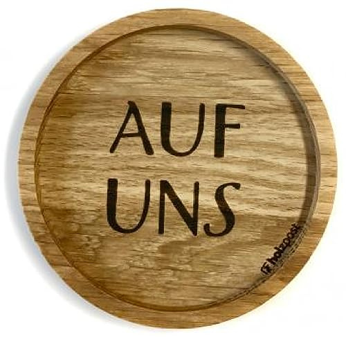 Holzpost - BD105 - Untersetzer aus Eiche - graviert und geölt - d=11,2cm, Auf Uns, Innendurchmesser 10cm, Höhe 1,8cm
