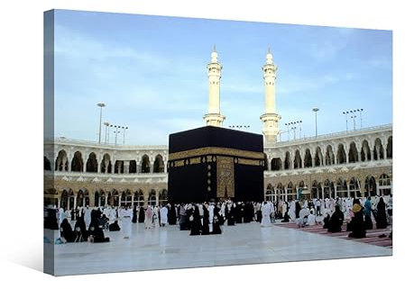 Home Decor Wandkunst, muslimische Menschen, die bei Kaaba in Mekka beten, 1 Stück, Lob Allah-Poster, gedruckt auf Leinwand, zeitgenössisches Kunstwerk für Heimwände, Wanddekoration, gerahmt, fertig