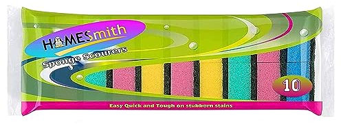 HOMESmith Dual Sided Dish Washing & Cleaning Sponges-Absorbent, Non-Scratch, Reusable Scourers-1 x 10 Packs, Foam, Mix Colours