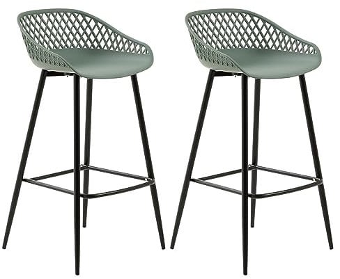 IDIMEX Lot de 2 tabourets de Bar IREK Chaise Haute pour Cuisine ou comptoir au Design Retro, en Plastique Vert de Gris et métal Noir, Hauteur d'assise 75 cm