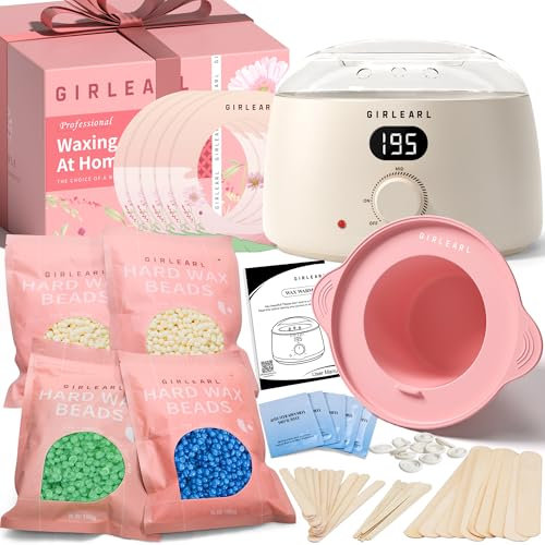 GIRLEARLE Kit di cera digitale premium per donne e uomini, scalda cera a casa con perle di cera e vaso di silicone, mira diversi tipi di bikini brasiliani,