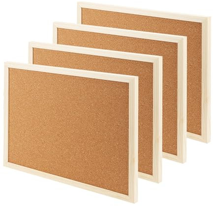 JOIKIT Lot de 4 grands tableaux en liège de 30 x 40 cm, tableau d'affichage naturel avec épingles en peluche, tableau d'affichage mémo avec cadre en bois, panneau liege pour le bureau, la maison
