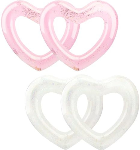 4 Stück aufblasbare Schwimmringe, herzförmige Schwimmkreise, Schwimmringe für Erwachsene, Pool-/Strandparty-Zubehör, 120 x 100 cm (Rosa, Weiß)