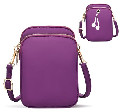 Minicloss Borsa a tracolla da donna, piccola borsa a tracolla, borsa a tracolla per cellulare, con tracolla regolabile e rimovibile, per cuffie (viola), Lilla, 11 (L) x 5 (B) x 17 (H) cm