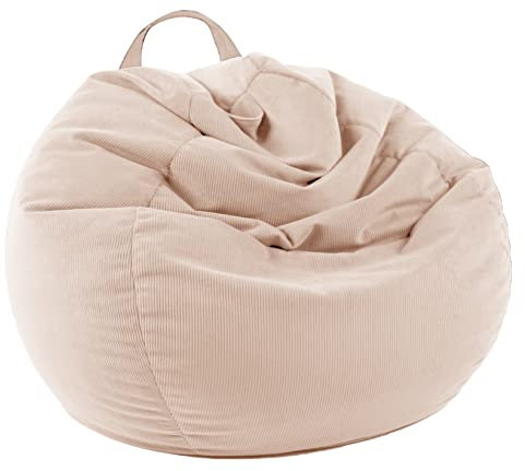 LPMOERA Stuffed Animal Storage Bean Bag Chair Cover (No Filler) For Kids and Adults.Soft Premium Corduroy Stuffable Bean Bag For Organizing Children Plush Toys or Memory Foam Beige S For Kids