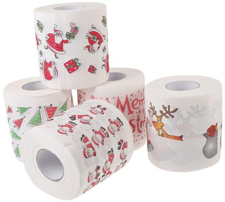 FRCOLOR 5rollen Weihnachts-servietten Papiernapkins Mit Kreativen Motiven Weihnachtsmann Rentier Geschenkbox Tannenbaum Buchstaben Doppellagig Saugfähig Für Xmas Party Dekoration