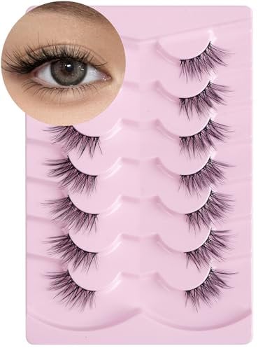 Onlyall Half Lashes Corner Natural Half Eyelashes Wispy End Eyelash 3/4 Clear Band Lash 7 Pairs C18