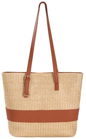 ZLLkeji Sac à Main en Paille Femmes Sacs à Bandoulière en Paille Sac de Plage D'Été en Paille Tissée Mode Tote Bag pour Voyage, Date Et Vacance Kaki