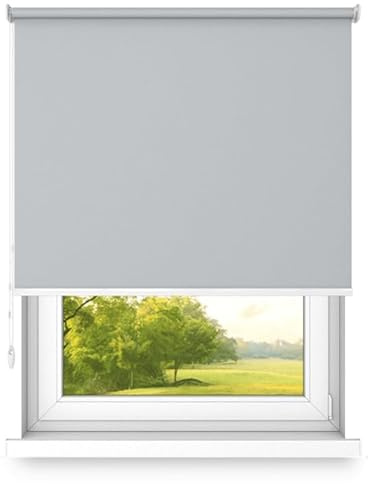 time4blinds Rollos Verdunkelungsrollo Freihängendes Rollo ohne Kassette Wand- oder Deckenmontage Großes Format UV-Schutz Thermische Eigenschaften Solides Design 80x260 cm Mondlichtgrau - rechts