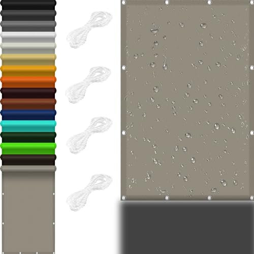 Rechteck Sonnensegel 3 x 6 m 98% UV Schutz Zaunblende Sichtschutz mit Ösen Und Kordel,Ohne Bohren für Balkon Terrasse Garten Camping, Khaki