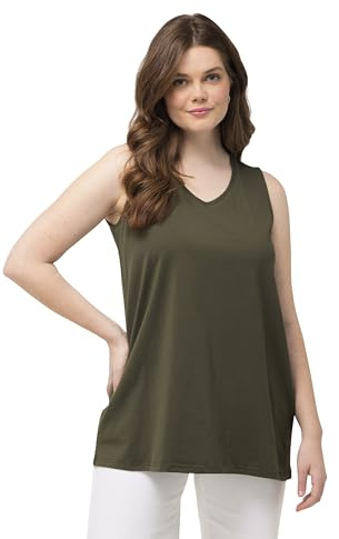 Ulla Popken Damen große Größen Übergrößen Plus Size Top, A-Linie, V-Ausschnitt, ärmellos waldgrün 42+ 807291201-42+