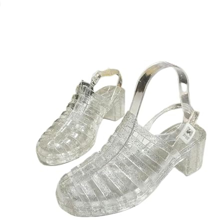 CNYMFF Sandals For Women Women’s Jelly Sandals Female Plastic High-heeled Sandals Beach Shoes Hollowed-out Pumps-crystal Silver-39