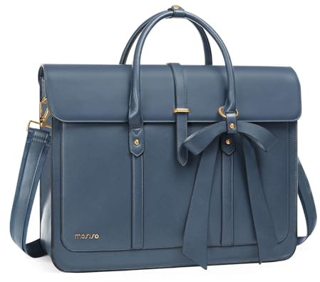 MOSISO Laptoptasche für Damen, 15-15,6 Zoll PU Leder Laptop Umhängetasche Umrüstbar auf Rucksack, 16 Zoll Lässig Handtasche Aktentasche Arbeit Reisen Tasche mit Schleifenknoten, Pfauenblau