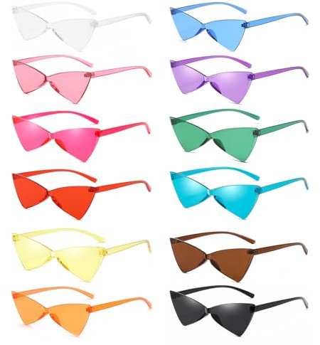dogmoon Party Brillen, 12 Stück Dreieck Sonnenbrille, Lustige Partybrillen, Randlose Party Sonnenbrille für Herren Damen Party Kostümzubehör(12 Farben)
