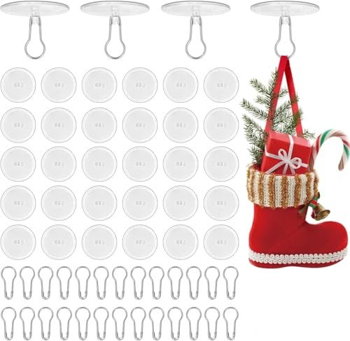 Yuandream Deckenhaken selbstklebend, 30 Stück Transparente Selbstklebende Deckenhaken, Wandhaken ohne Bohren mit Fahnenmast-Clips für Küche, Bad, Wand, Tür, Decke zum Aufhängen,Festdekorationen