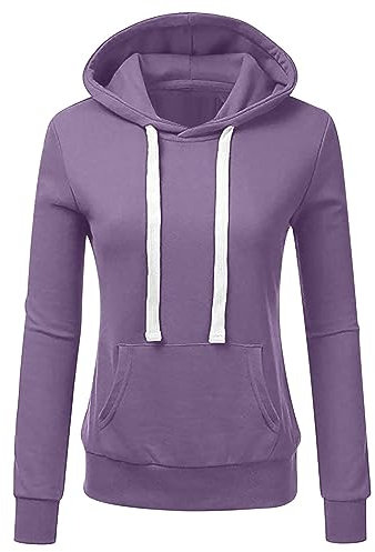 Felpe con cappuccio autunnali da donna 2024 casual a maniche lunghe felpa con cappuccio alla moda pullover tinta unita camicetta per uscire felpa con tasca, Viola, M
