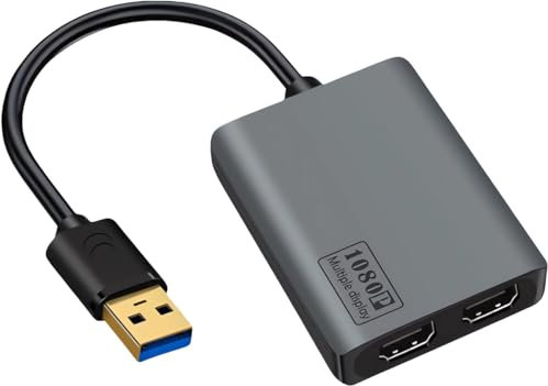 NCGGY USB 3.0 to Dual HDMI Adapter,USB Type-A to H DMI Splitter for 2 Monitors,2x HDMI Displays (1x 4K30Hz, 1x 1080p) for Windows Mac OS,Universal Video Graphics Adapter