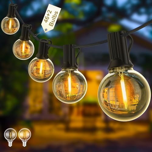 Yuusei Festoon Lights 125FT/38M, IP45 Waterproof String G40 LED Shatterproof Bulbs for Outside Fence Patio Gazebo Party Pergola - Mains Powered