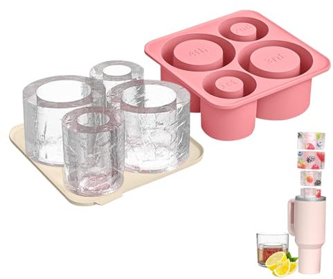 Landrain Eiswürfelform Silikon für Stanley Cup 20-40 Oz, 4 Fach Große Eiswürfel für Stanley Becher, Wiederverwendbare Ice Cube Silikon Form mit Deckel Bpa Frei