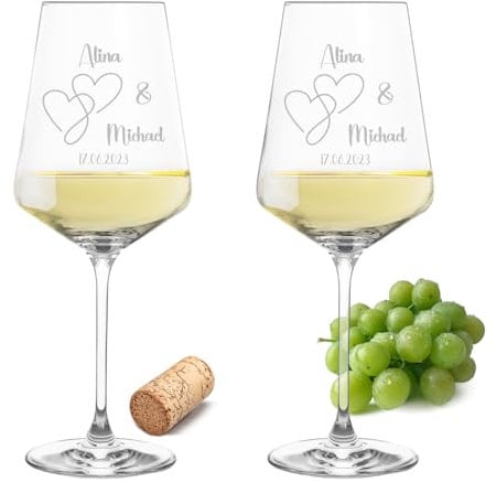 Gravur-Max Leonardo Weinglas mit Gravur 2er-Set für Ihn & Sie Nur die Liebe zählt Personalisiert mit Name & Datum Herz-Glas Leonardo Puccini 560ml