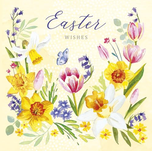 Noel Tatt Easter Greeting Cards Pack of 6 - Easter Cards with Daffodils and Tulips Spring Flowers Design - General Multipack for Family and Friends - 127 x 127mm