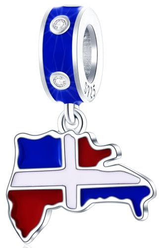 I Love Dominican Republic Dangle Charms fits Pandora Travel Bracelet, 925 Sterling Silver Dominica Map Flag Pendant Beads, Gift for Friends/Puerto Rico/Souvenir/Birthday