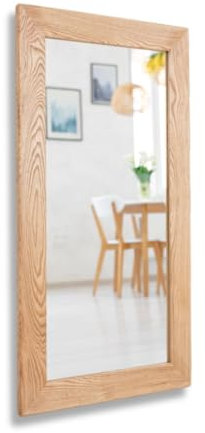 Generisch Wandspiegel Eiche massiv 120x65cm – Rustikaler Holzspiegel für Bad Flur Wohnzimmer – Handgefertigt hell geölt fertig montiert Holzdeko Spiegel