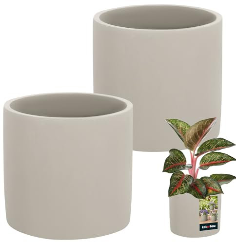 KOTARBAU Maceta cerámica cilíndrica Grande, Estilo étnico, 16 cm de diámetro y 15 cm de Altura. Incluye 2 Unidades. Maceta de cerámica con Aspecto de hormigón, Maceta pequeña de cerámica.