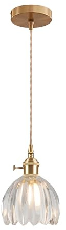 ESKED Vintage Pendelleuchte aus Glas mit E27-Fassung und Drehschalter, Deckenleuchte mit Lampenschirm in Blütenblattform, für Küche, Esszimmer oder Schlafzimmer (transparent, 1 Stück)