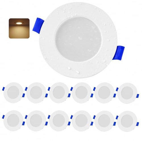 Leselux 4W LED Einbaustrahler 230V Flach 2700K Warmweiß IP44, 12er Set | 25mm Ultra Flaches Design, Deckenspots Weiß 370LM, 65-85mm Lochmaß, für Badezimmer Küche Wohnzimmer