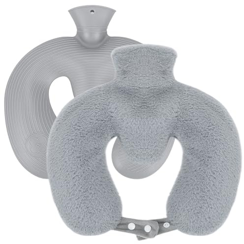 SelfTek Neck and Shoulder Hot Water Bottle - 1.2L U-Shaped Hot Water Bottles for Adults with Removable Soft Fluffy Cover for Women Men Neck Shoulder Body Warmer