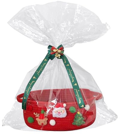 Geschenkkorb Leer, Großer Präsentkorb Aus Baumwollseil Für Weihnachten, und Hochzeit, Wiederverwendbarer Aufbewahrungskorb, Deko Korb Für Geschenke, Spielzeug und Snacks (30 x 20 x 11 cm)