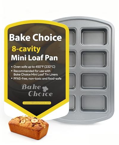 Bake Choice Mini Loaf Pan, 8-Cavity Non-Stick Carbon Steel Baking Pans Set for Banana Bread, Cornbread, Cheesecake, Muffins, Pound Cake, Small Meatloaf, Bread Pan