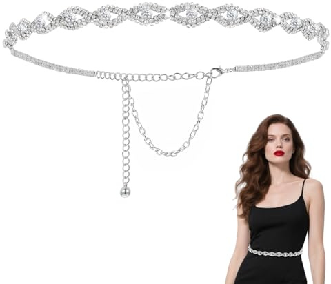 Quilax Glitzergürtel für Abendkleid,Glitzer Strass Taillengürtel,Verstellbarer Glitzer Gürtel,Silber Kettengürtel,Glitzergürtel Kleid,für Abendkleid,Kleider,Strass Taillengürtel,Braut,Jeans